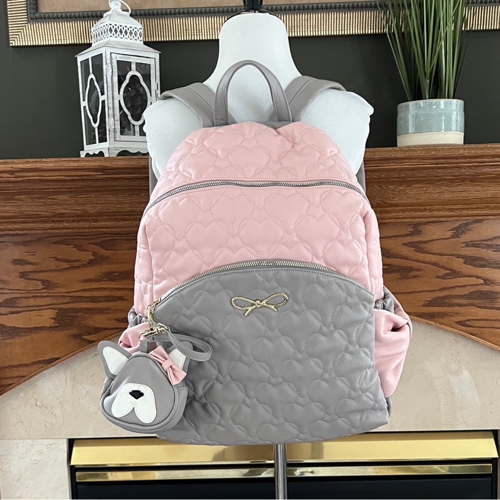 Betsey Johnson Pink and Gray‎ True to Your Heart Quilted Backpack Diaper Bag
